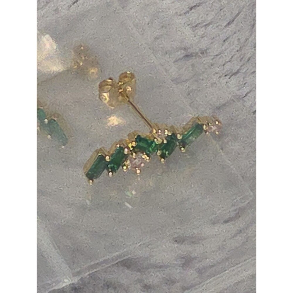 Adina Eden Emerald Green CZ Baguette Earring – Gold Tone Jewelry